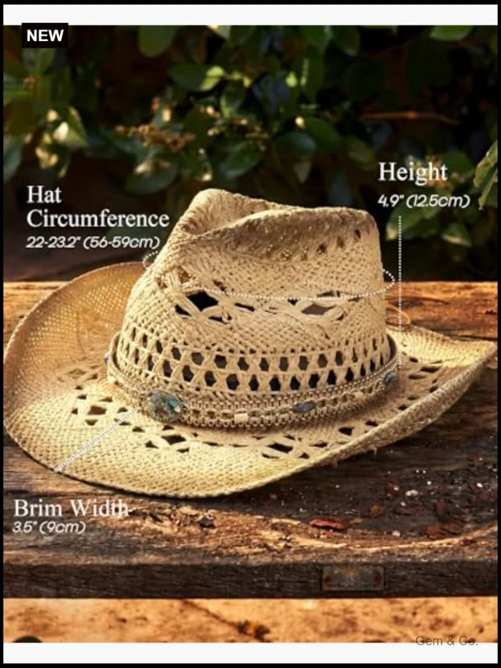 Straw Cowboy Hat with 4 Interchangeable Bands, Wide Brim, Adjustable